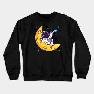 Cute Astronaut Looking Star With Telescope Cartoon Crewneck Sweatshirt